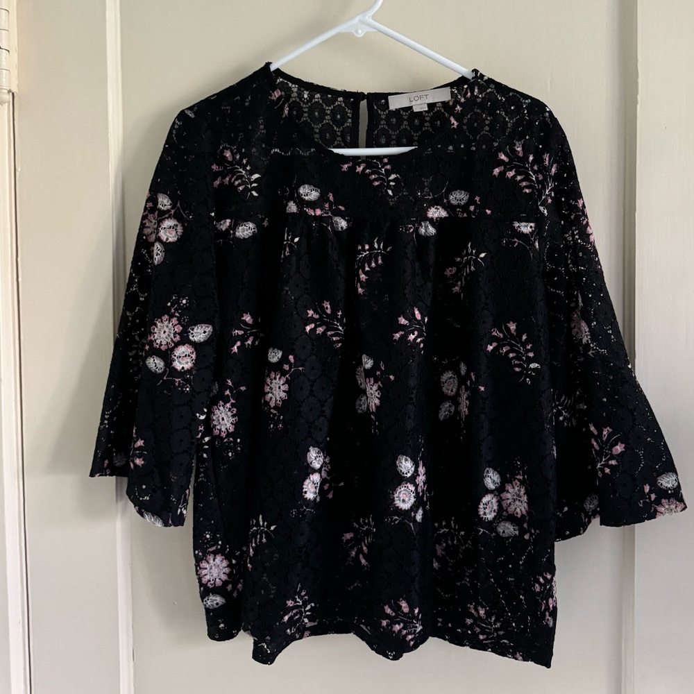 Loft black & pink floral top